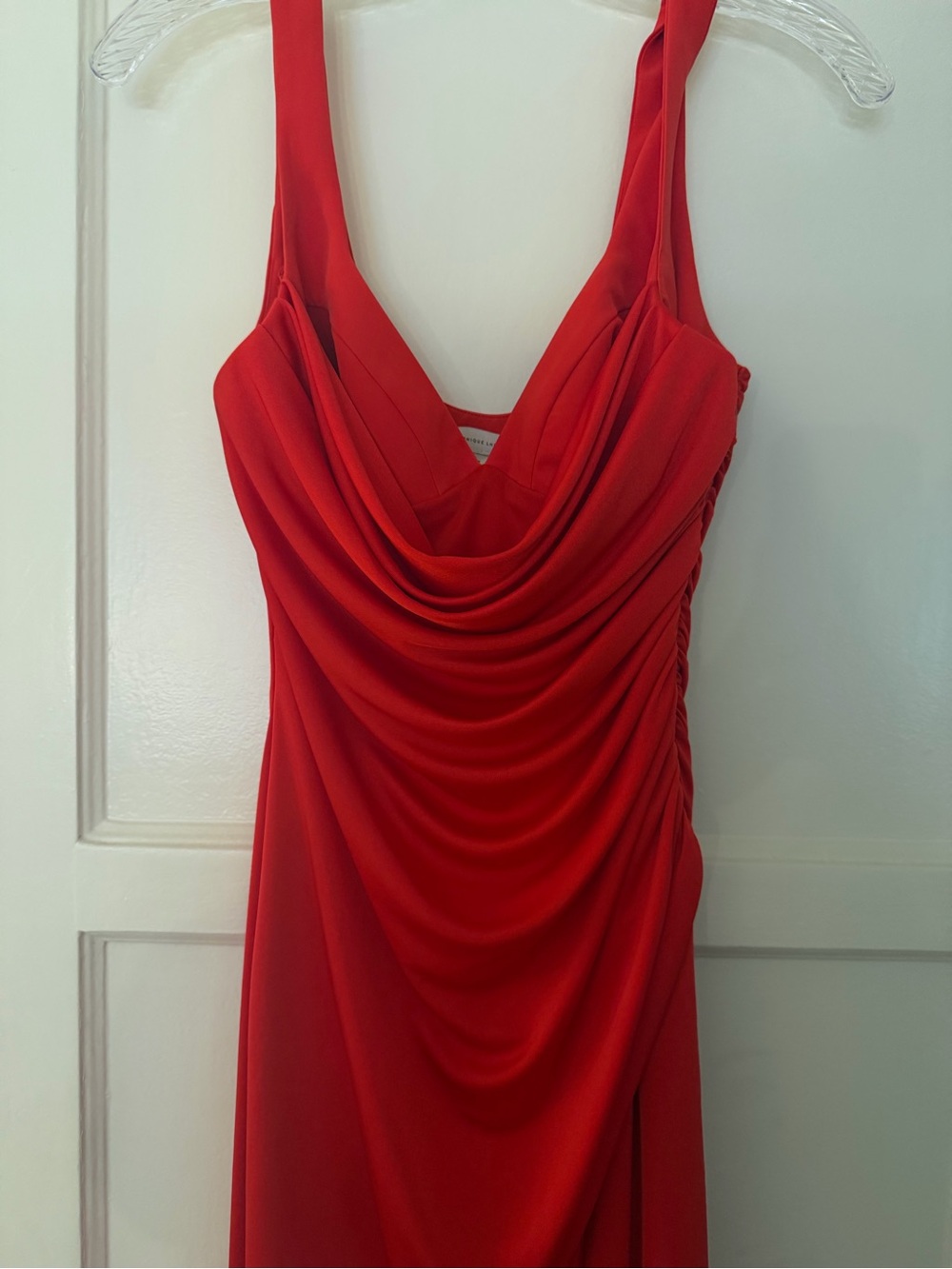 Monique Lhuillier Red Draped Cowl Neck Evening gown